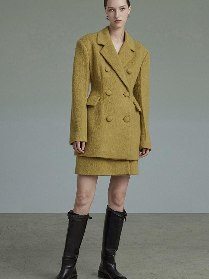 unspoken Soft Wool Double Breasted Tailored Straight Fit Mustard Yellow Blazers