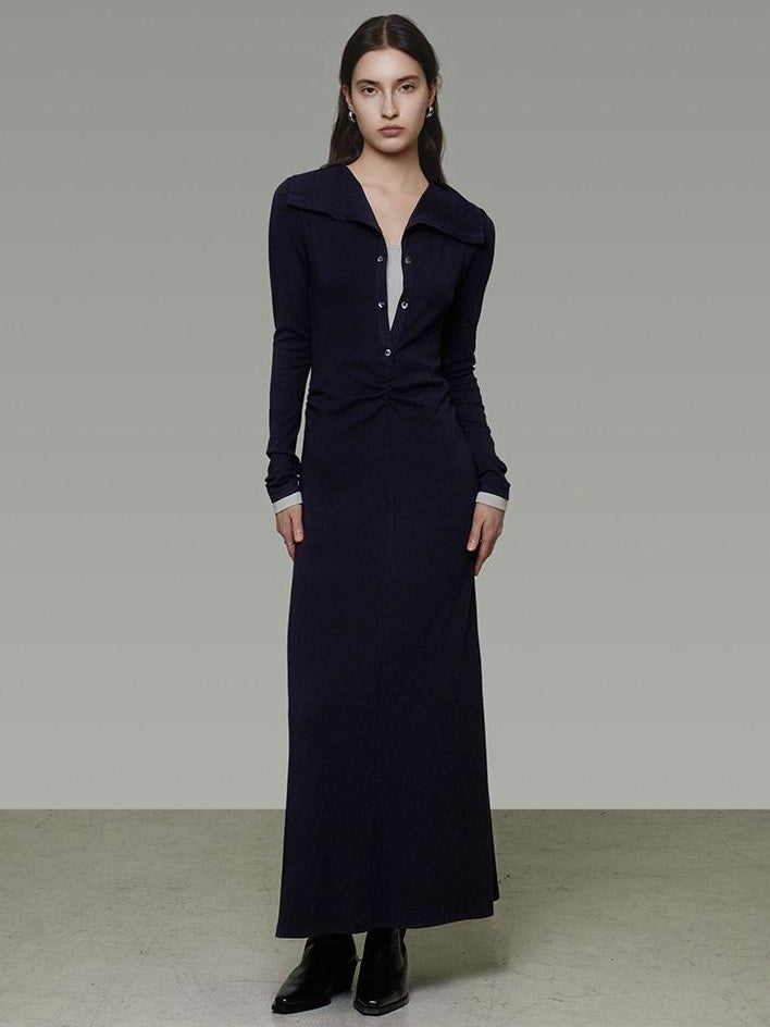 unspoken Breathable Modal Faux Twopiece Slim A Line V-neck Commuter Maxi Dresses