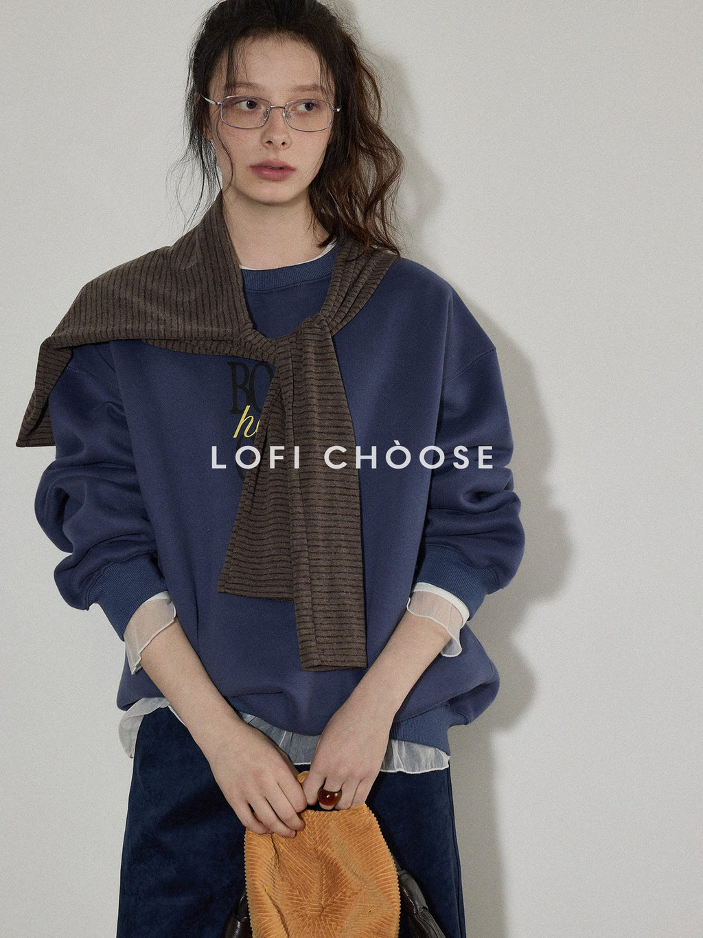 Lofi choose Fleece Lined Oversized Crew Neck Workwear Women Cotton Polyester Blend Sweatshirt