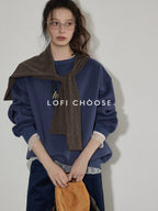 Lofi choose Fleece Lined Oversized Crew Neck Workwear Women Cotton Polyester Blend Sweatshirt