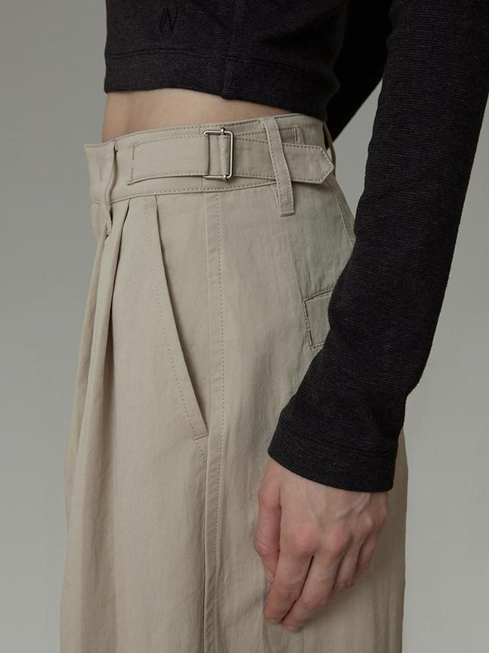unspoken Pleated Natural Waist Minimalist Loose Women Khaki Zipper Wide Leg Pants
