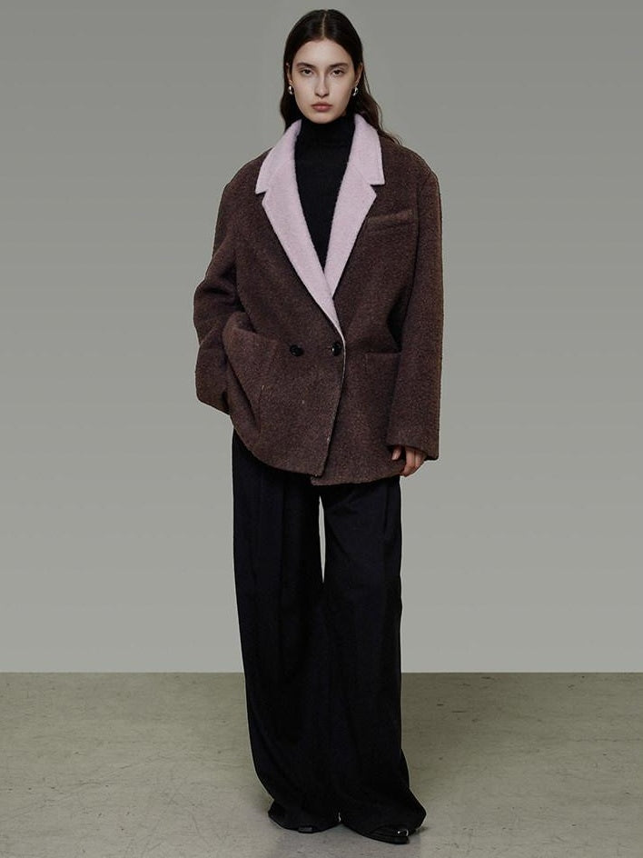 unspoken Soft Wool Blend Loose Commuter Coat 3D Tailoring Lapel Collar Women Wool Coats