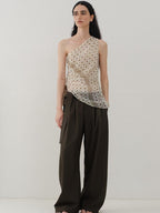 someonesometimes Ruched Asymmetrical Tie One Shoulder Workwear Floral Polyester Beige Tube Tops