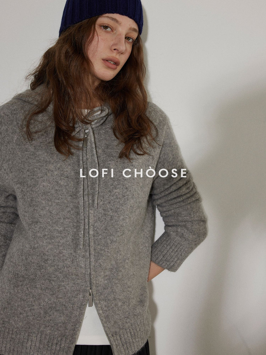 Lofi choose Soft Acrylic Wool Blend Oversized Zip Hooded Women Heather Gray Hoodie