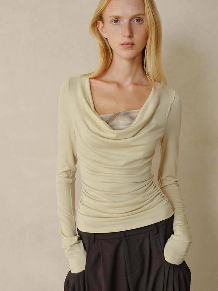 someonesometimes Lyocell Stretch Casual Slim Fit Plaid Scoop Neck Women Pear Long Sleeve T-Shirts