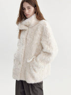 fano Soft Beige Minimalist Lapel Collar Loose Fit Young Women Everyday Short Coat
