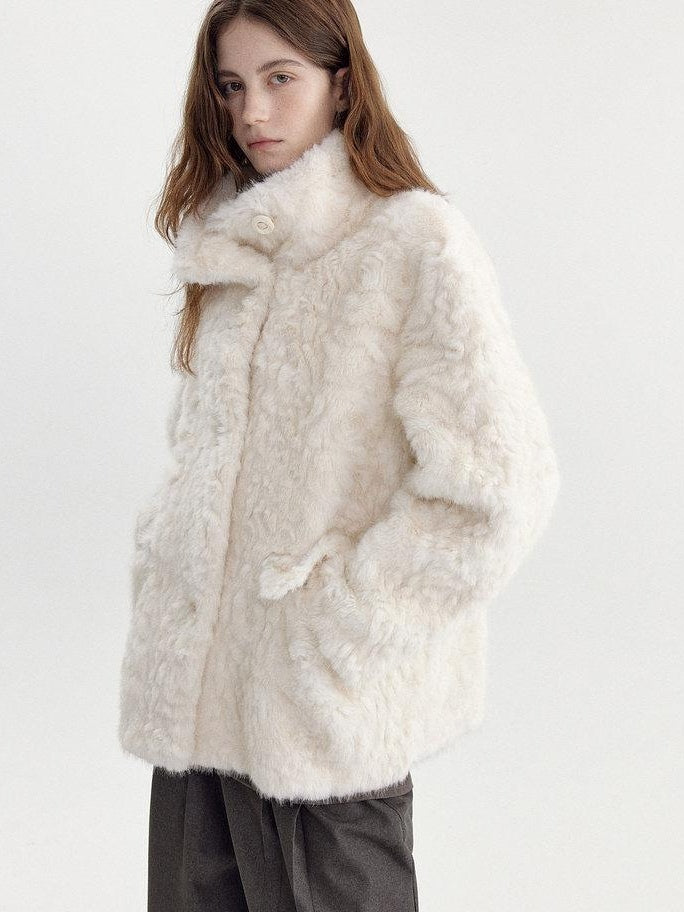 fano Soft Beige Minimalist Lapel Collar Loose Fit Young Women Everyday Short Coat