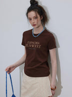 Lofi choose Printed Crew Neck Loose Fit Commuter Women Light Blue Short Sleeve T-Shirts