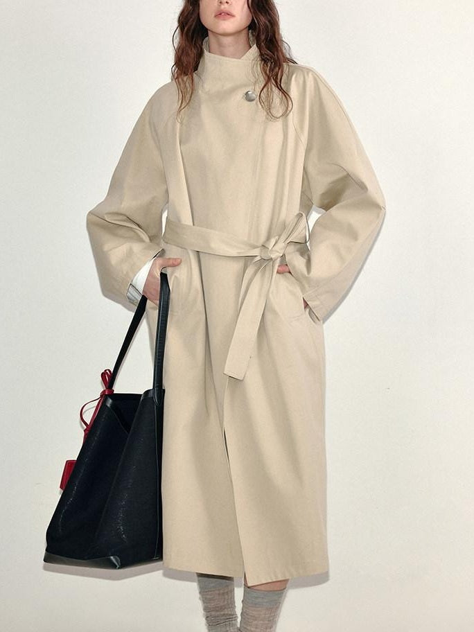 fano Lyocell Cotton Long Relaxed Korean Casual Single Breasted Beige Trench Coats