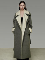 unspoken Minimal Commuter Oversized Long Notch Collar Olive Green Wool Blend Wool Coats