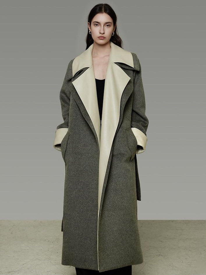 unspoken Minimal Commuter Oversized Long Notch Collar Olive Green Wool Blend Wool Coats