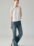 fano Light Blue Casual Relaxed Natural Waist Zip Fly Denim Straight Leg Jeans