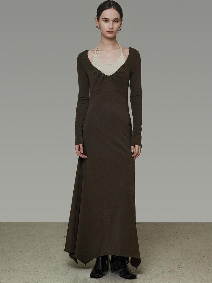 unspoken Breathable Viscose Halter High Waist A Line Knit Office Women Maxi Dresses
