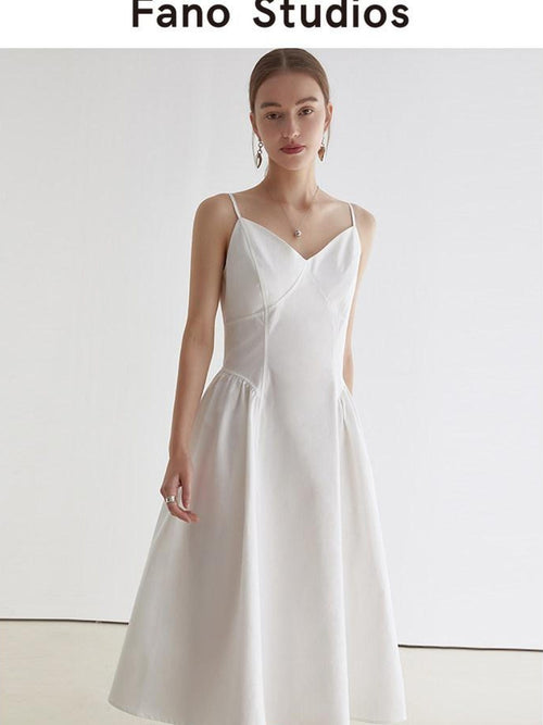 fano 100 Percent Cotton Minimalist Commuter Loose Waist V-neck Camisole Maxi Dresses