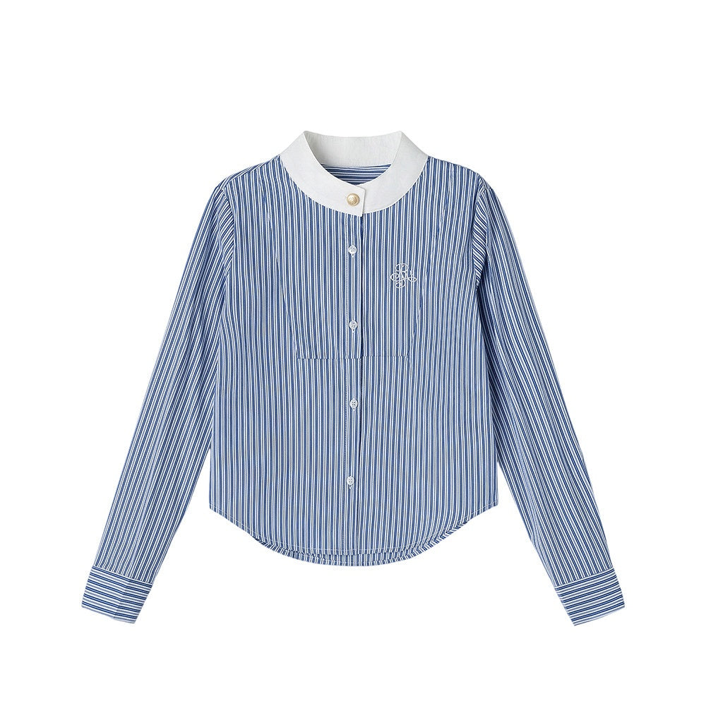 ikyou_Breathable_Cottonblend_Slim_Fit_Embroidered_Stripe_Round_Neck_Women_Tops_Blouses_MISSTT