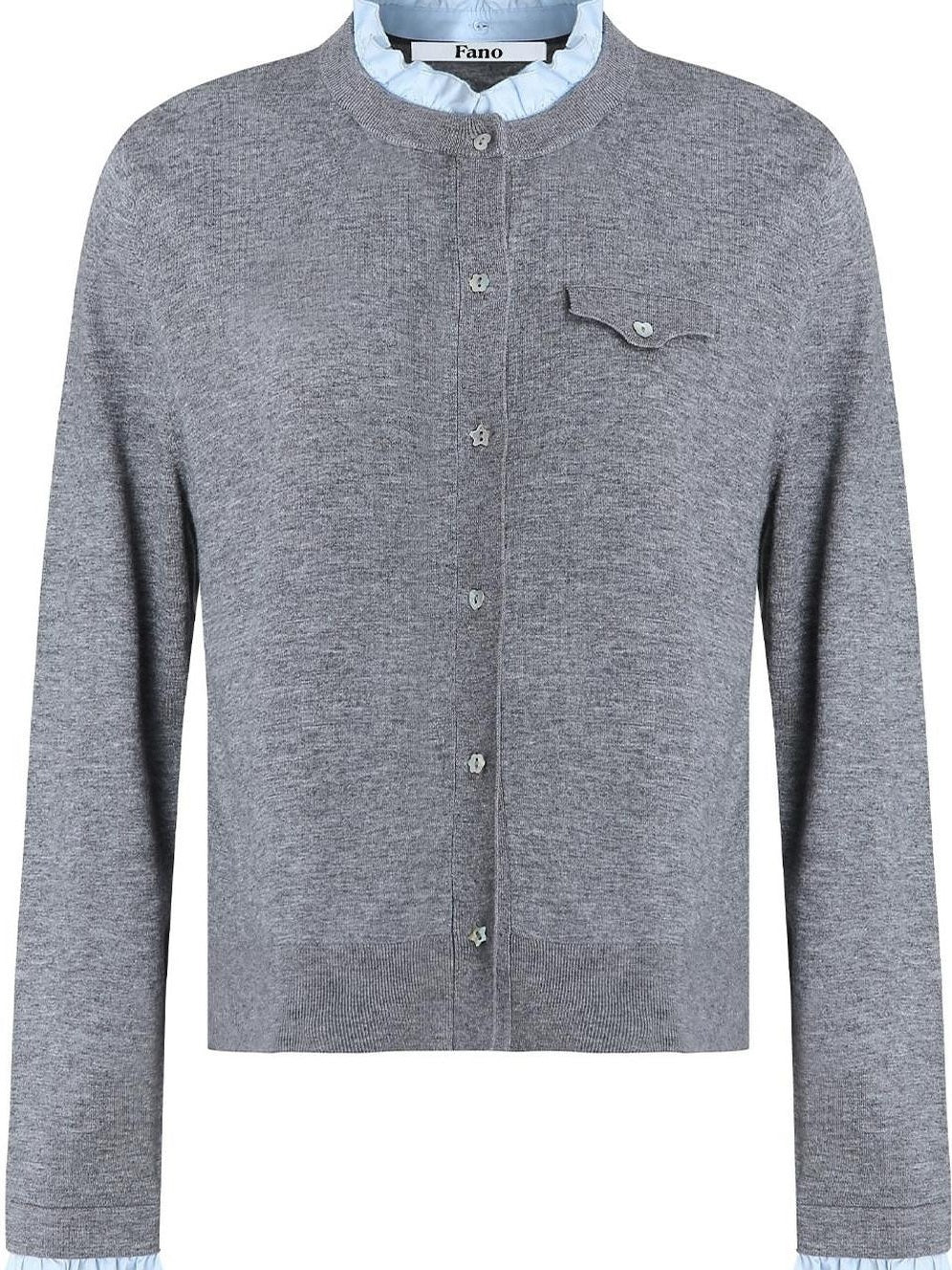 fano Thermal Wool Blend Straight Fit Round Neck Office Classic Heather Gray Cardigans