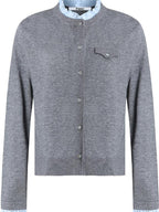 fano Thermal Wool Blend Straight Fit Round Neck Office Classic Heather Gray Cardigans