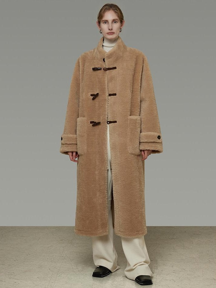 unspoken Warm Padded Stand Collar Loose Fit Women Commuter Khaki Long Coats