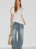 fano High Waist Wide Leg Zipper Fly Loose Light Blue Denim Straight Leg Jeans