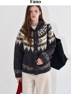 fano Cozy Hooded Jacquard Loose Fit Casual Long Sleeve Knit For Young Women Cardigans