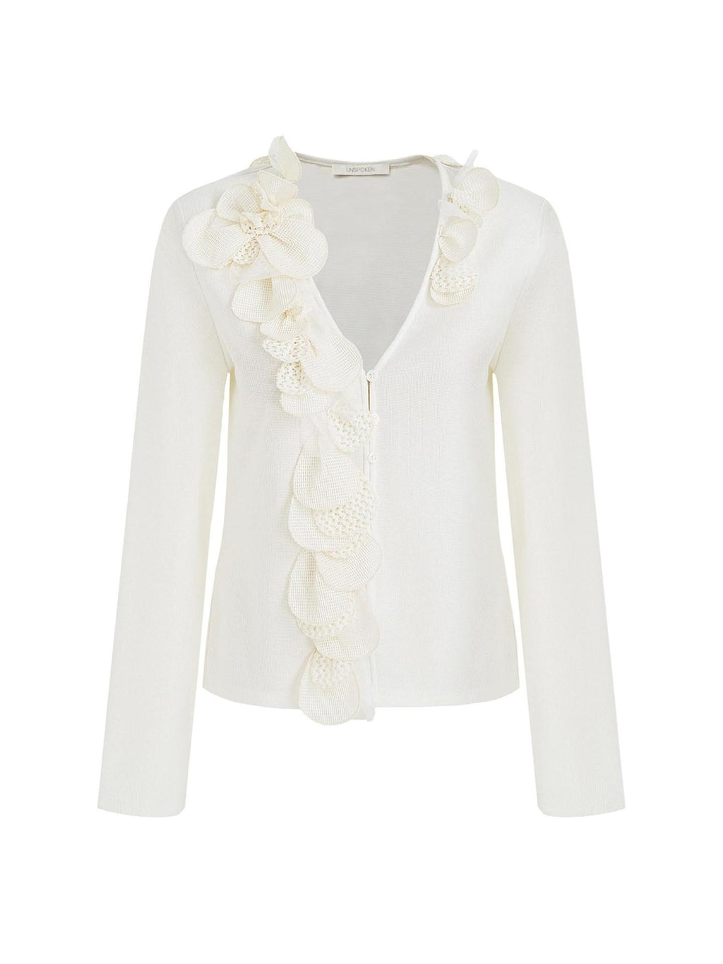unspoken V-neck 3D Detail Slim Fit Office Women Breathable White Blouses