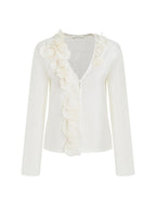 unspoken V-neck 3D Detail Slim Fit Office Women Breathable White Blouses