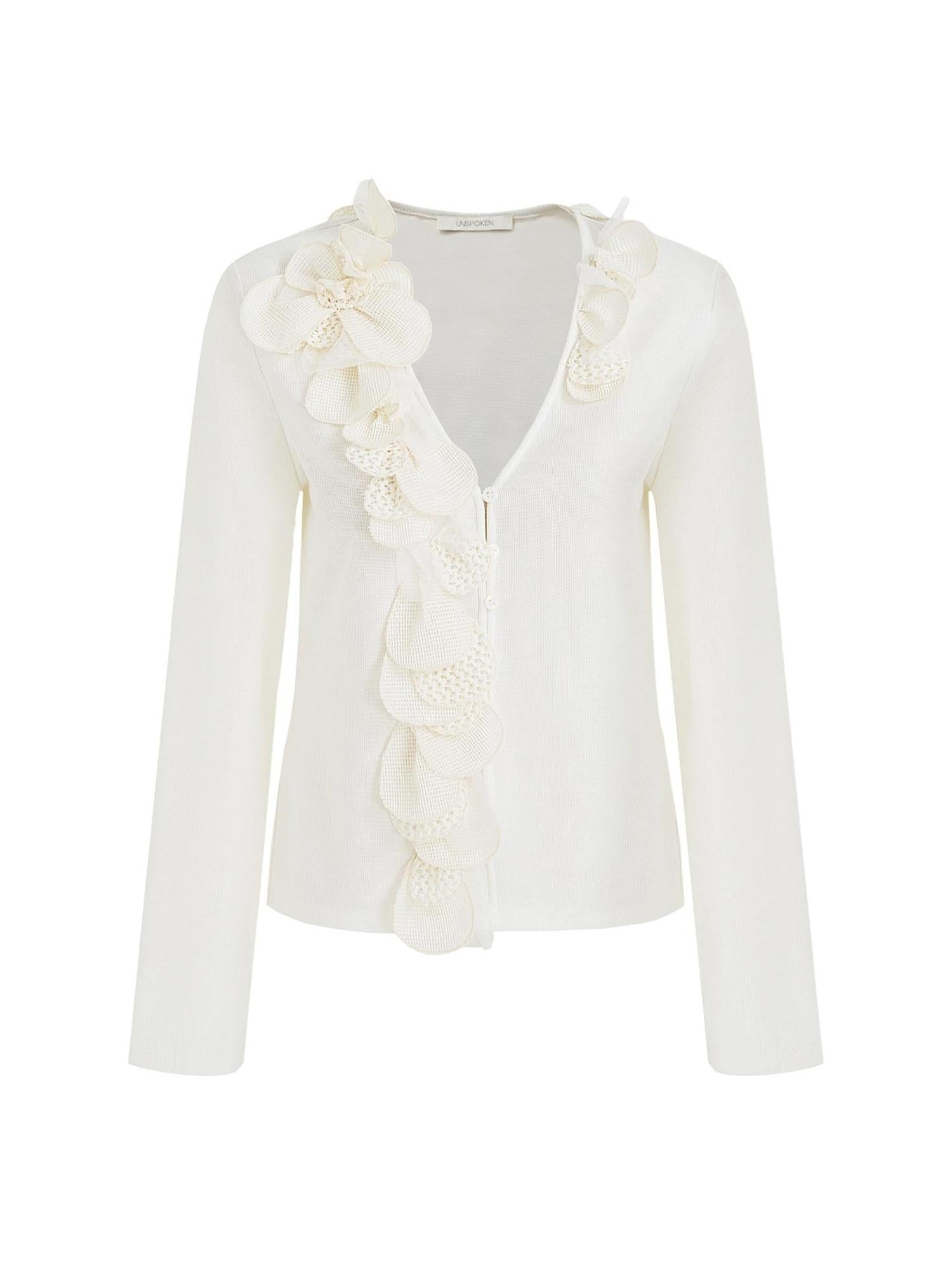 unspoken V-neck 3D Detail Slim Fit Office Women Breathable White Blouses