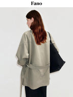fano Pure Cotton Loose Korean Commuter Single Breasted Women Khaki Grey Trench Coats
