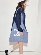 fano Comfortable Collared Long Sleeve Navy Two Piece Women Top & Shorts Sets