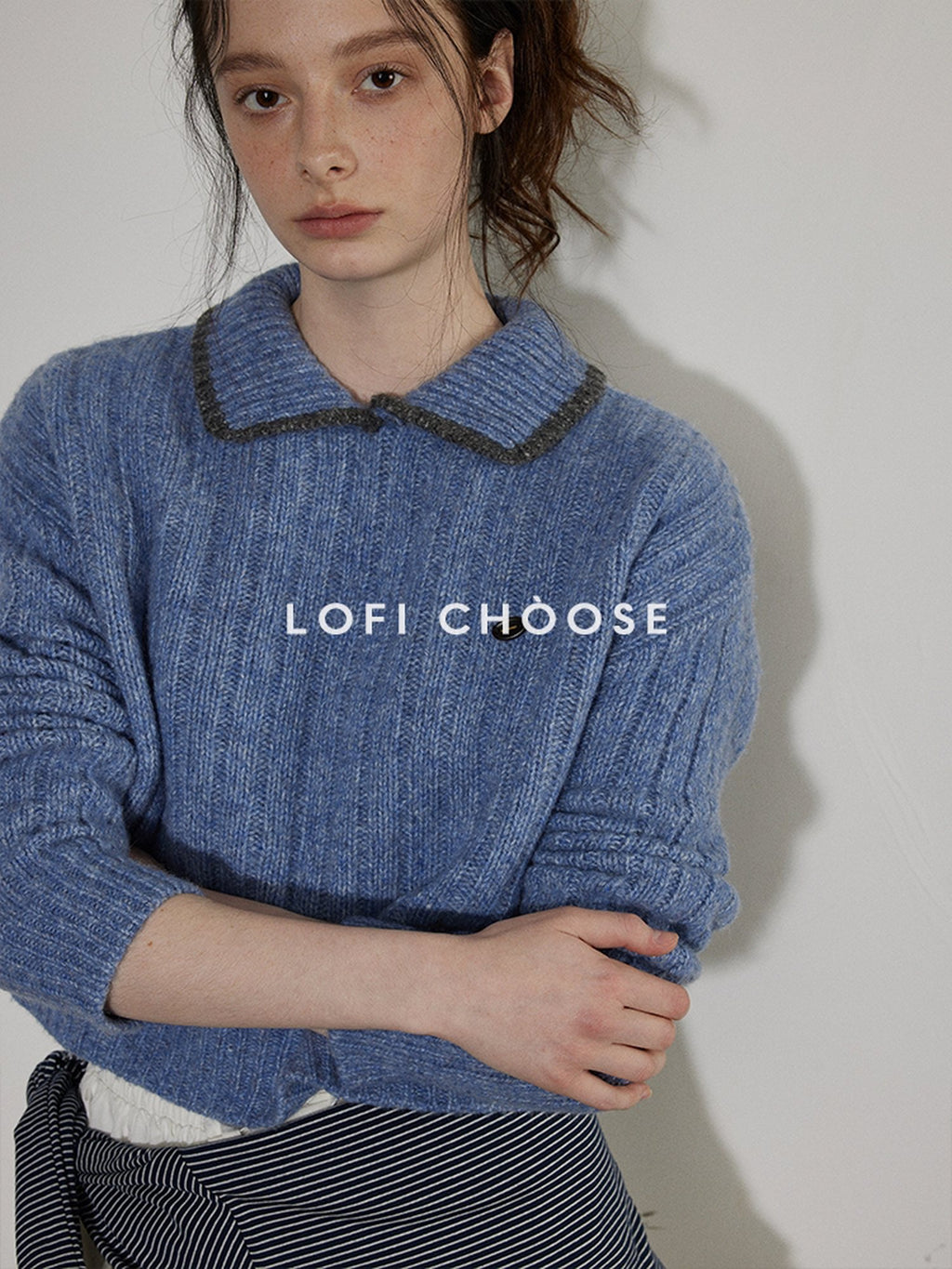 Lofi choose Comfortable Relaxed Fit Office Pullover Long Sleeve Knit Blue Green Sweaters