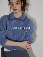 Lofi choose Comfortable Relaxed Fit Office Pullover Long Sleeve Knit Blue Green Sweaters