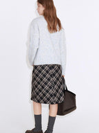 fano Cozy High Waist Wool Blend Plaid H Line Casual Women Midi Skirts