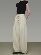 unspoken High Waist Lyocell Blend Pleated Button Minimal Workwear Wide Leg Pants