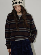 Lofi choose Soft Knitted Pullover Commuter Oversized Polo Collar Striped Women Sweaters
