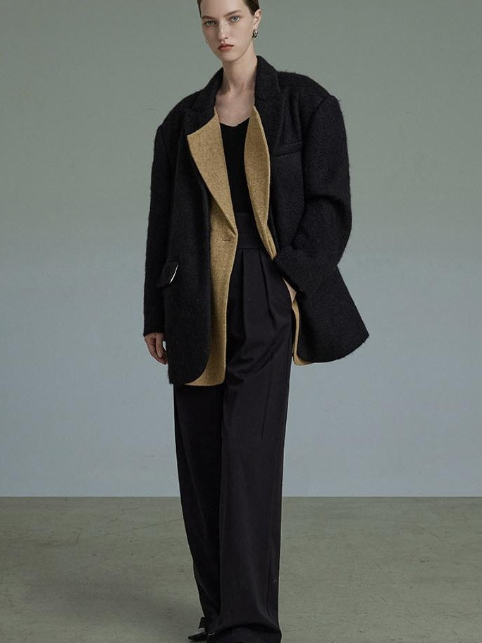 unspoken Original Thick Loose Fit Single Breasted Commuter Women Mustard Black Blazers