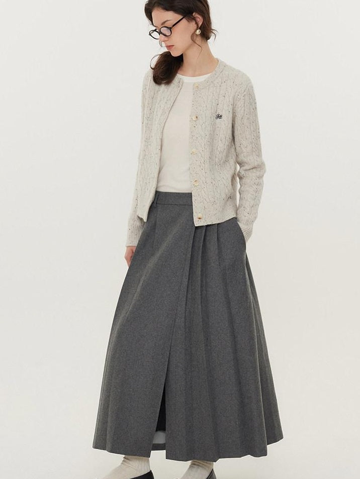 fano Pure Lambswool Minimal Commuter Low Round Neck Button Knitwear Women Cardigans