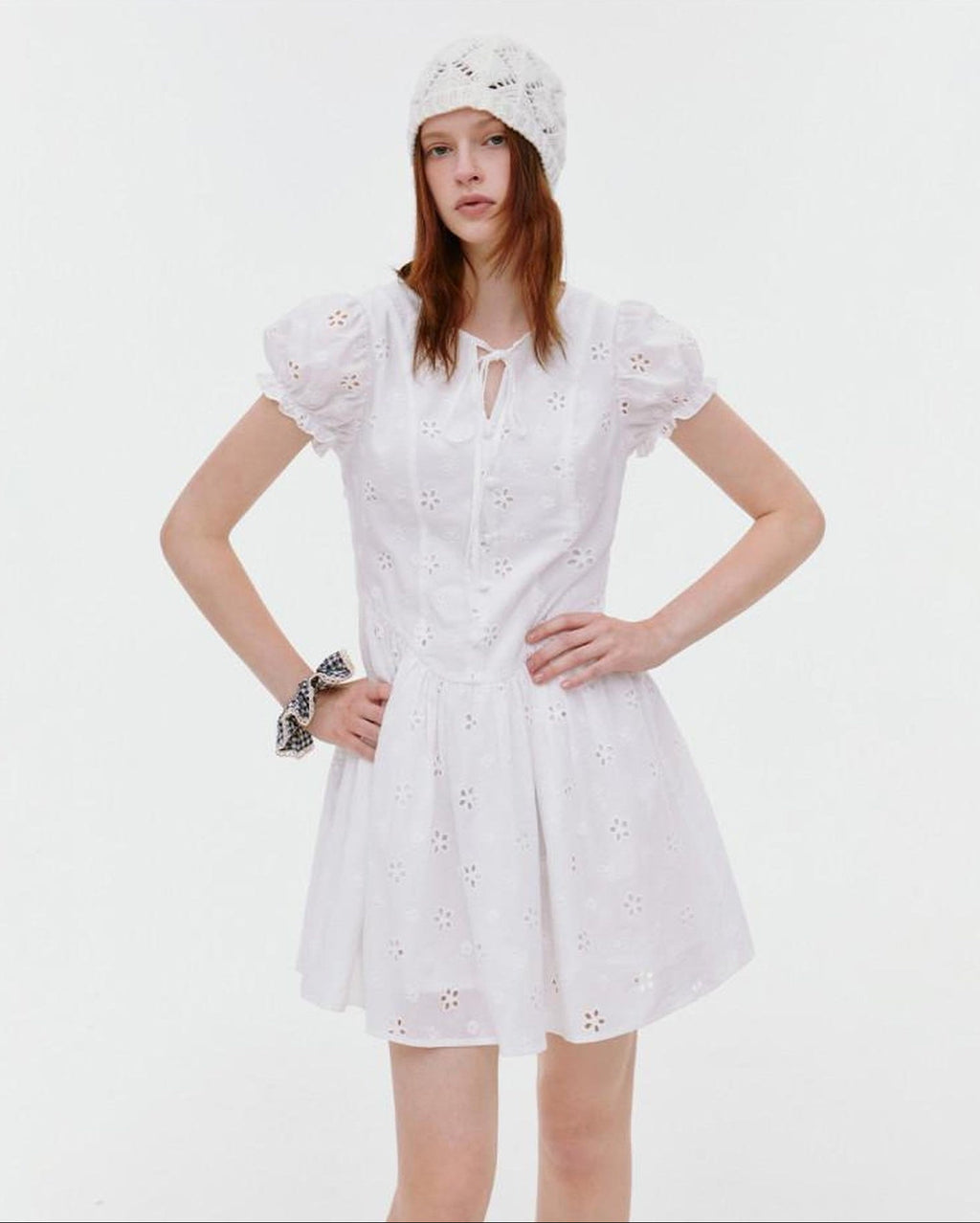 fano Pure Cotton Breathable Korean Workwear A Line Round Neck White Midi Dresses