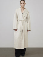 unspoken Warm Wool Rabbit Silk Blend Tie Waist Straight Cut Minimal Commuter Long Coats