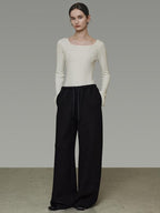 unspoken High Waist Tailored Tie Waist Minimal Workwear Breathable Straight Wide Leg Pants