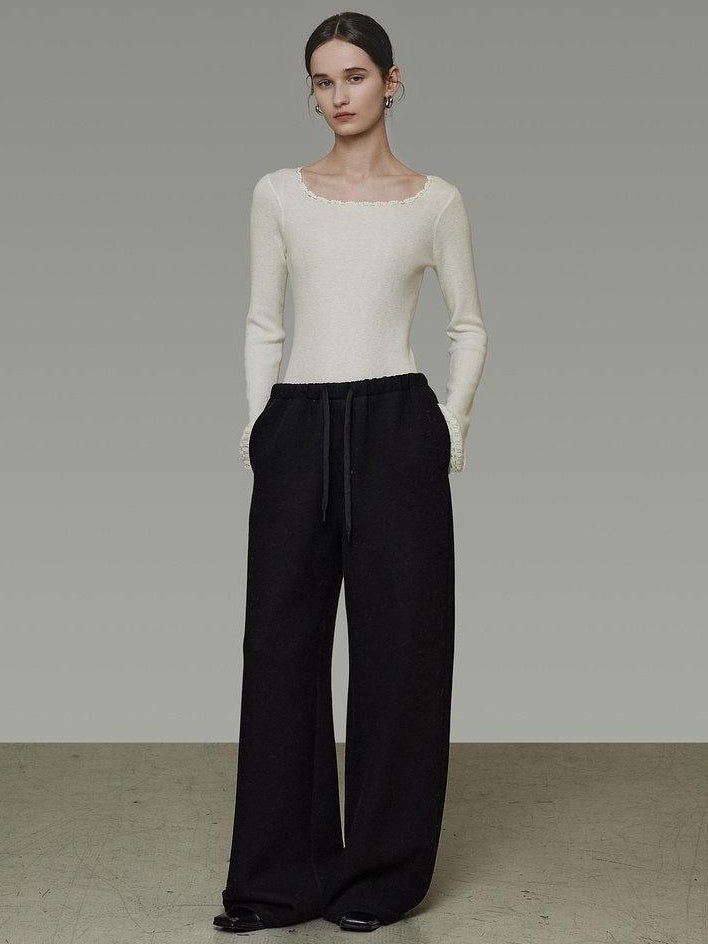unspoken High Waist Tailored Tie Waist Minimal Workwear Breathable Straight Wide Leg Pants