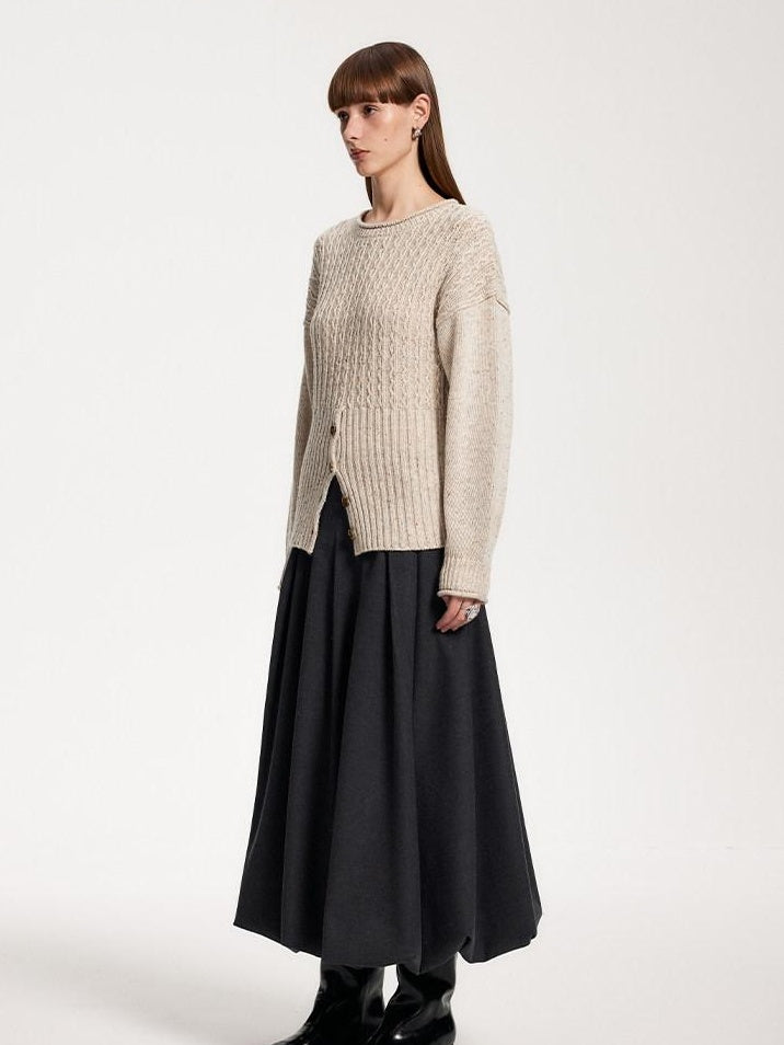 someone sometimes Acrylic Blend Speckled Beige Crew Neck Pullover Office Knitwear Sweaters