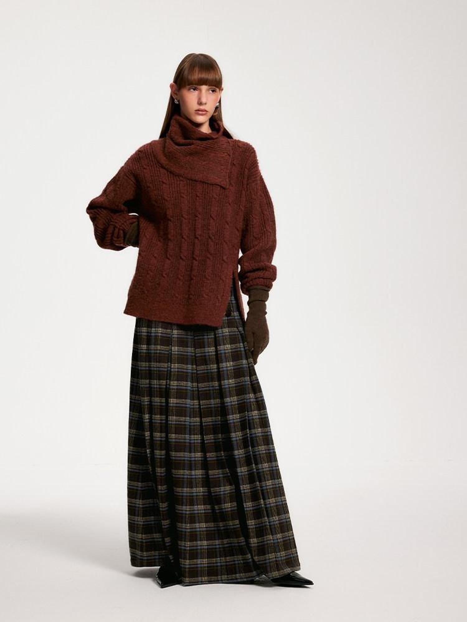 someone sometimes Original Design Plaid V-neck Long Sleeve Polyester Office Chic Top & Skirt Sets