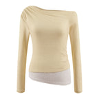 someonesometimes Faux Cashmere Slim Fit Asymmetrical Slant Neck Women Knit Pullover Sweaters