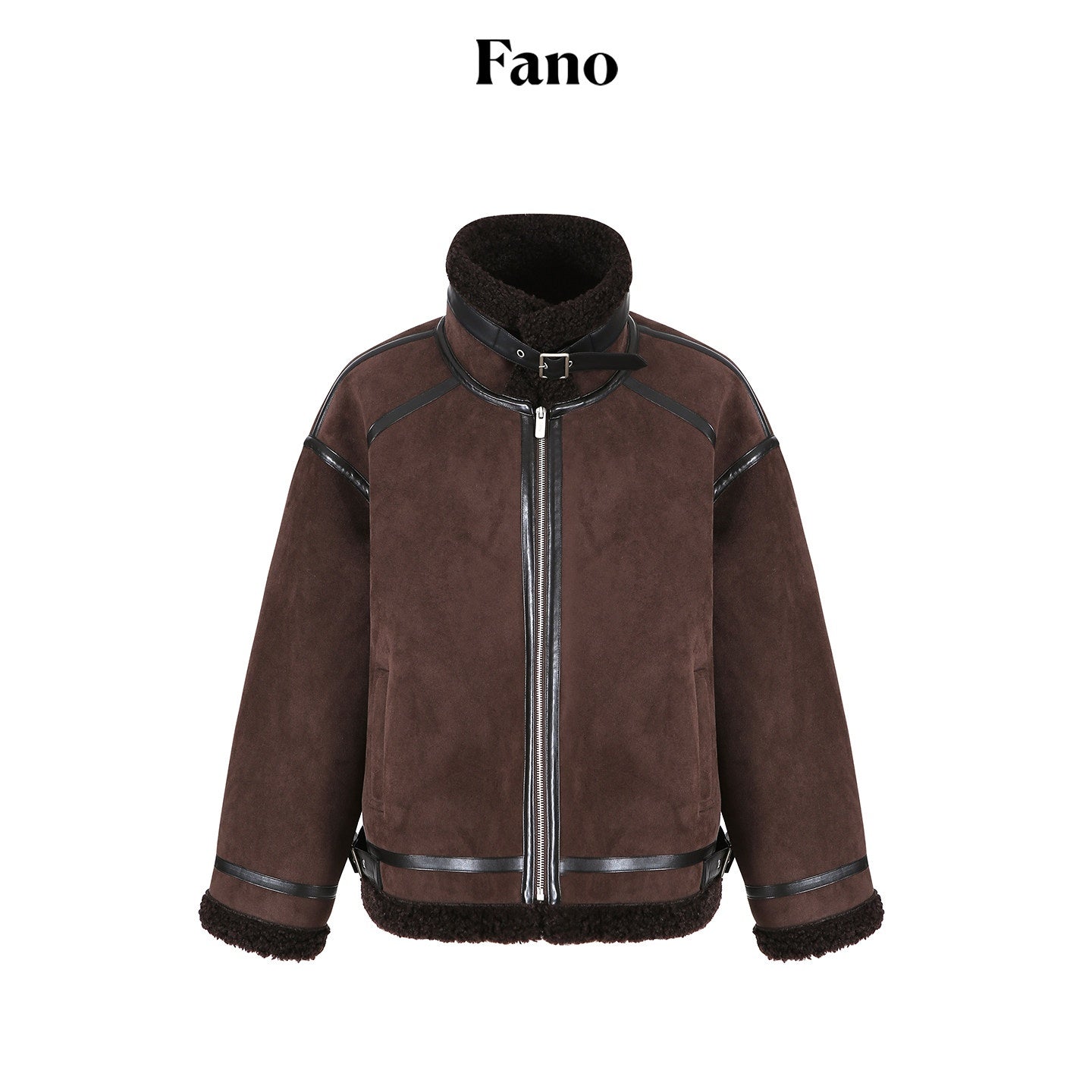 fano_Chocolate_Brown_Fur_Lined_Stand_Collar_Loose_Fit_Casual_Women_Zip_Bomber_Jackets_MISSTT
