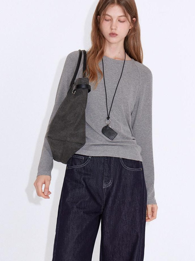fano Soft Faux Cashmere Relaxed Fit Office Women Solid Long Sleeve T-Shirts