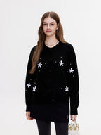 ikyou Thermal Commuter Straight Embroidered Women Acrylic Blend Black Cardigan Sweaters
