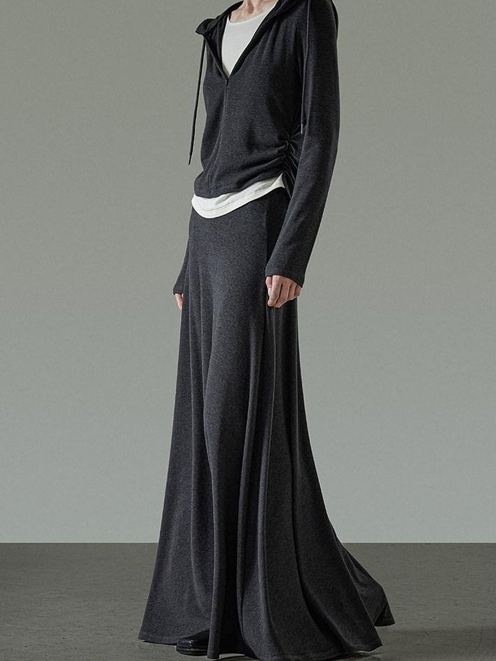 unspoken Soft Viscose Two Piece Hooded Zip Up Loose Minimal Female Deep Gray Lounge Sets