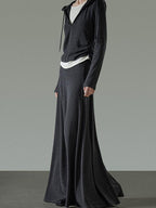 unspoken Soft Viscose Two Piece Hooded Zip Up Loose Minimal Female Deep Gray Lounge Sets