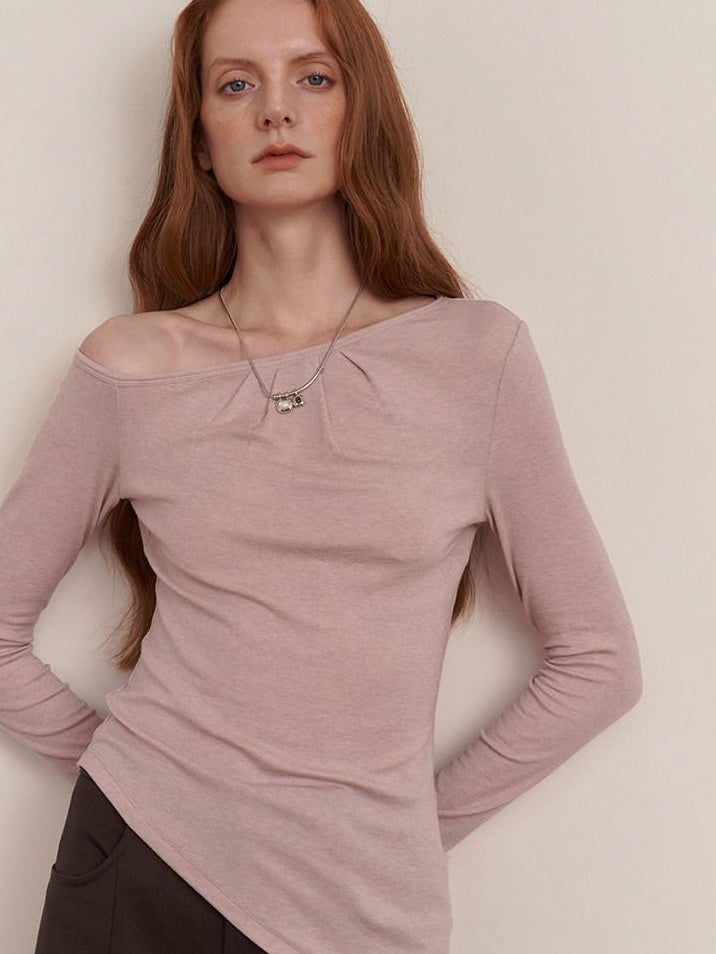 someone sometimes Lyocell Wool Blend Lightweight Asymmetric Neck Slim Casual Long Sleeve T-Shirts