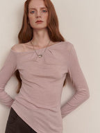 someone sometimes Lyocell Wool Blend Lightweight Asymmetric Neck Slim Casual Long Sleeve T-Shirts